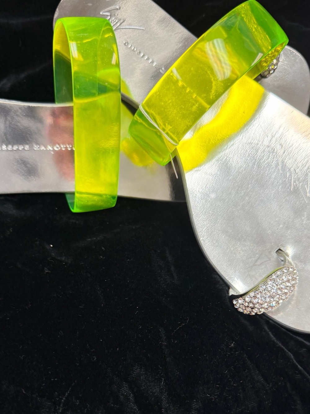 Neon Yellow-Green Lucite Strap Sandals